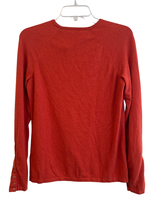 J Mclaughlin Size M Red Cotton Blend Round Neck Button Sleeve Long Sleeve Top Red / M