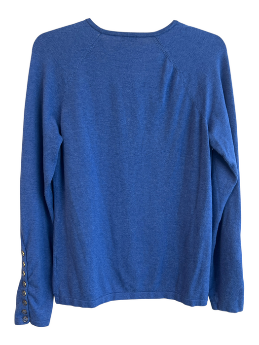 J Mclaughlin Size M Blue Cotton Blend Round Neck Button Sleeve Long Sleeve Top Blue / M