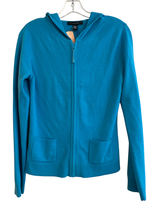 Laundry Size L Blue Cashmere Woven Ribbed Front Pocket Zip Up Hoodie Blue / L