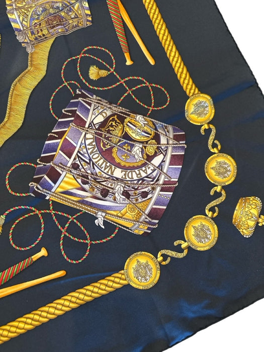 Hermes Black, Gold, Multi Silk Rolled Hem Drum Print scarf Black, Gold, Multi / 35 x 35 inches
