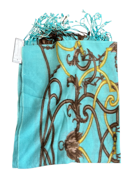 J Mclaughlin Blue & Brown Cashmere Design Tassle Detail scarf Blue & Brown