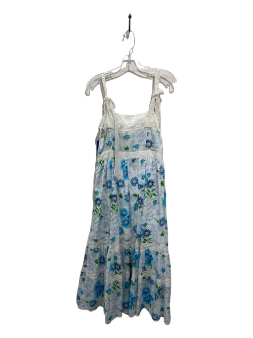 Loveshackfancy Size 2 White & Blue Cotton Floral Lace Detail Sleeveless Dress White & Blue / 2
