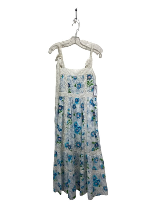 Loveshackfancy Size 2 White & Blue Cotton Floral Lace Detail Sleeveless Dress White & Blue / 2