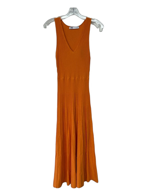 Zara Size S Orange Viscose & Polyamide Knit Sleeveless Dress Orange / S