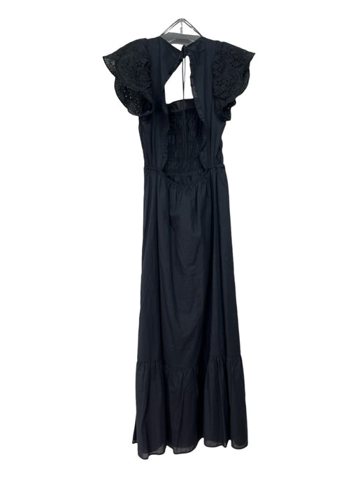 Zara Size XS Black Cotton Crochet Lace Tie Detail Smocked Dress Black / XS