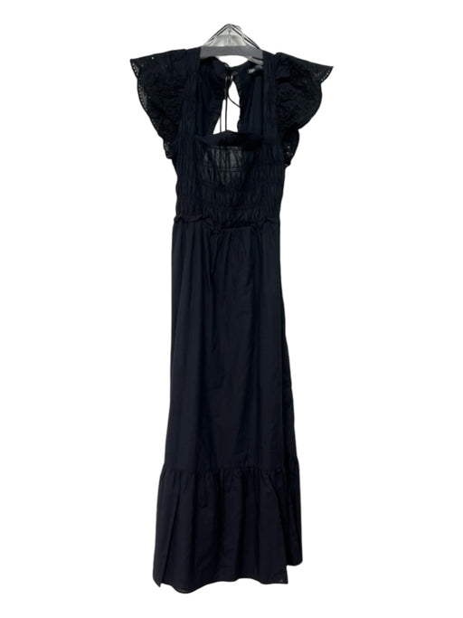 Zara Size XS Black Cotton Crochet Lace Tie Detail Smocked Dress Black / XS