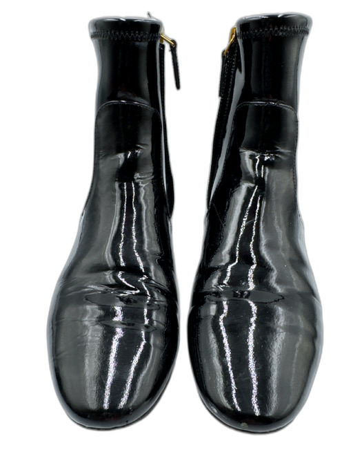 Tory Burch Shoe Size 6 Black Patent Leather Side Zip Gold Trim Booties Black / 6