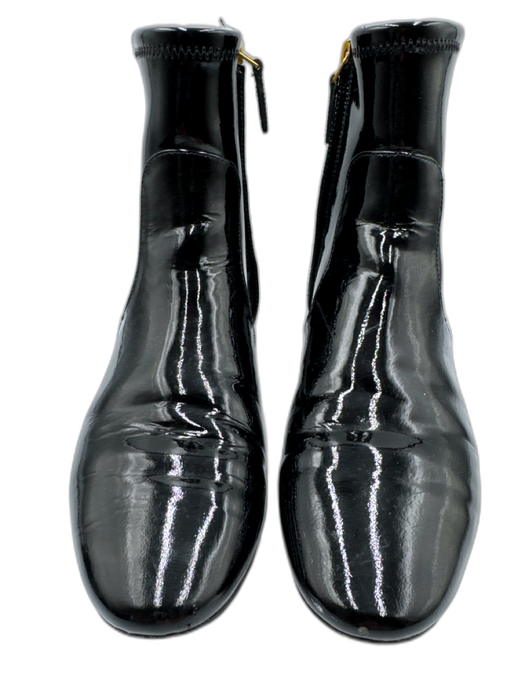 Tory Burch Shoe Size 6 Black Patent Leather Side Zip Gold Trim Booties Black / 6