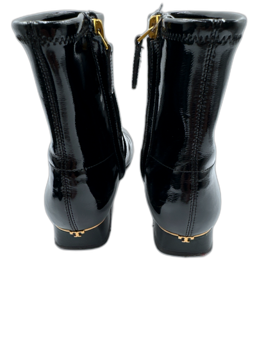 Tory Burch Shoe Size 6 Black Patent Leather Side Zip Gold Trim Booties Black / 6