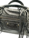 Balenciaga Black Leather Zip Close Whipstitch Shoulder Strap Fringe Detail Bag Black / Small