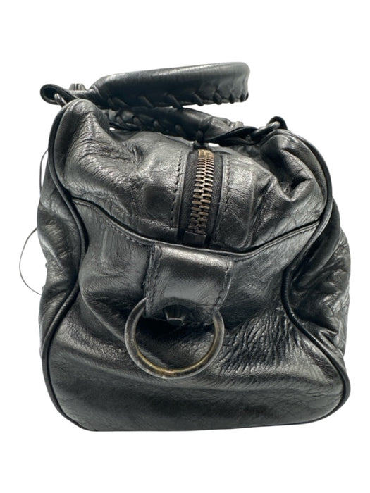 Balenciaga Black Leather Zip Close Whipstitch Shoulder Strap Fringe Detail Bag Black / Small