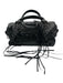 Balenciaga Black Leather Zip Close Whipstitch Shoulder Strap Fringe Detail Bag Black / Small