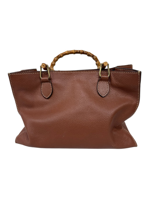 Loxwood Brown Pebbled Leather Bamboo Handle Magnetic Close Bag Brown