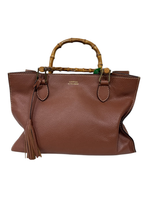 Loxwood Brown Pebbled Leather Bamboo Handle Magnetic Close Bag Brown