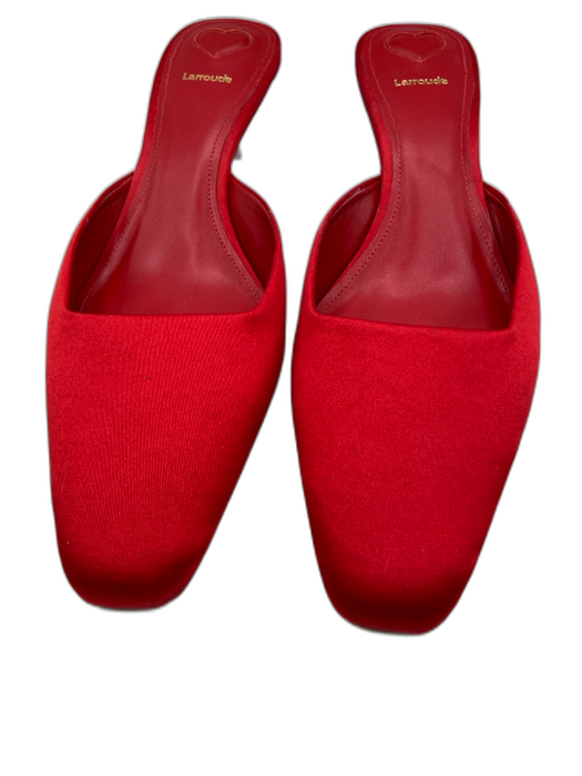 Larroude Shoe Size 10 Cherry Red Satin Leather Mule Kitten Heel Almond Toe Pumps Cherry Red / 10