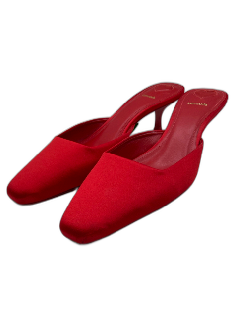 Larroude Shoe Size 10 Cherry Red Satin Leather Mule Kitten Heel Almond Toe Pumps Cherry Red / 10