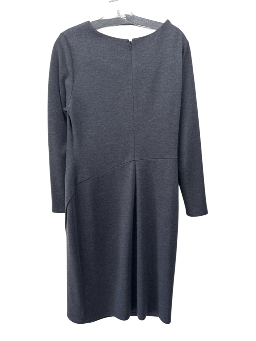 Lafayette 148 Size 10 Dark Gray Virgin Wool Long Sleeve Back Zip Wide Neck Dress Dark Gray / 10