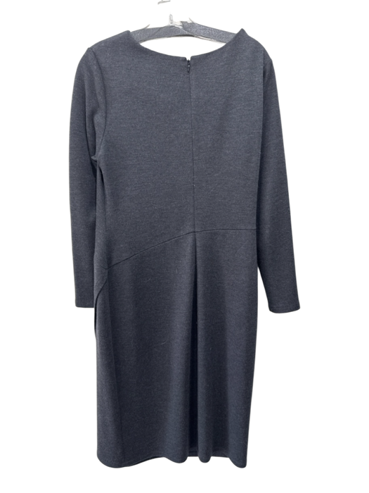 Lafayette 148 Size 10 Dark Gray Virgin Wool Long Sleeve Back Zip Wide Neck Dress Dark Gray / 10