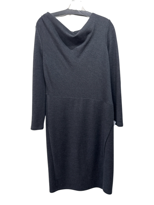 Lafayette 148 Size 10 Dark Gray Virgin Wool Long Sleeve Back Zip Wide Neck Dress Dark Gray / 10