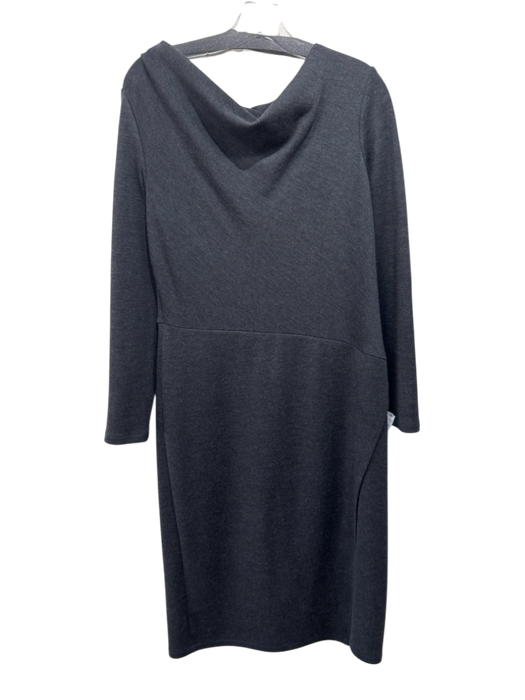 Lafayette 148 Size 10 Dark Gray Virgin Wool Long Sleeve Back Zip Wide Neck Dress Dark Gray / 10