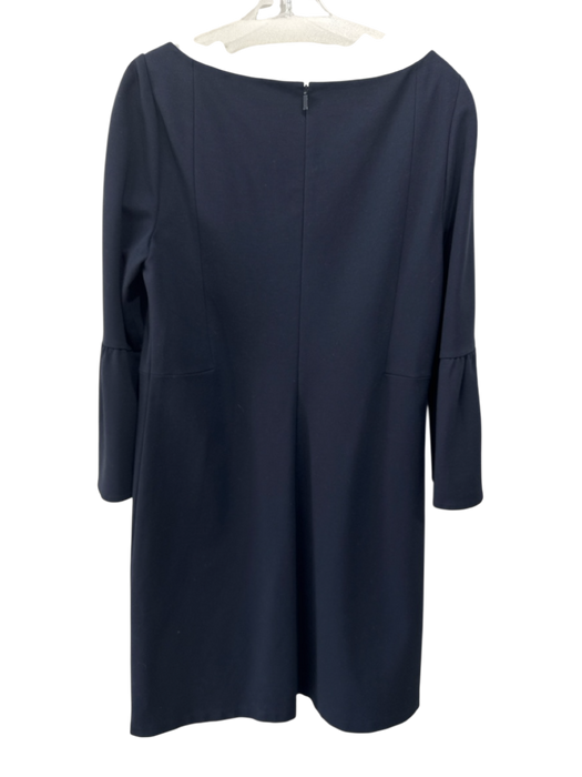 Lafayette 148 Size L Navy Long Sleeve Back Zip Wide Neck Midi Dress Navy / L