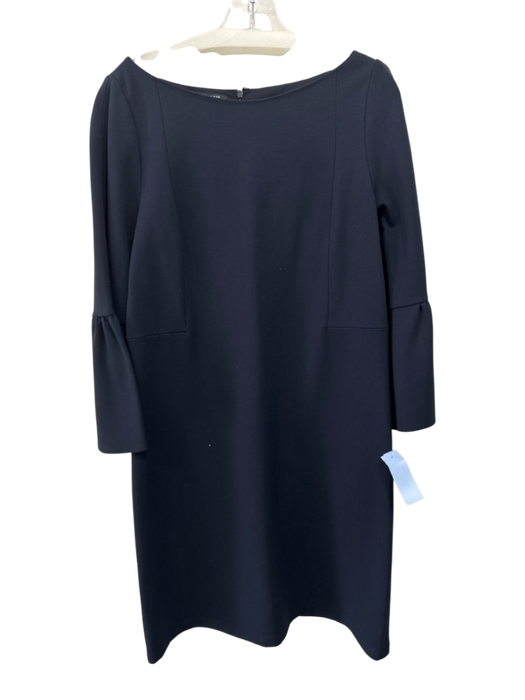 Lafayette 148 Size L Navy Long Sleeve Back Zip Wide Neck Midi Dress Navy / L