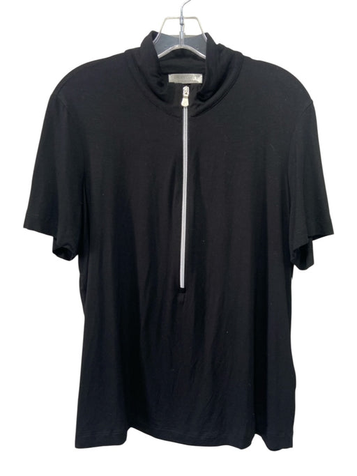 Anatomie Size XL Black Viscose Blend Short Sleeve High Neck Quarter Zip Top Black / XL