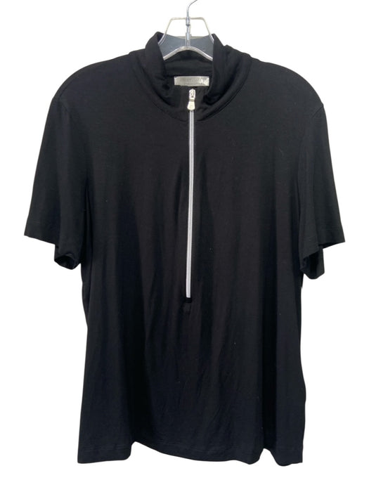 Anatomie Size XL Black Viscose Blend Short Sleeve High Neck Quarter Zip Top Black / XL
