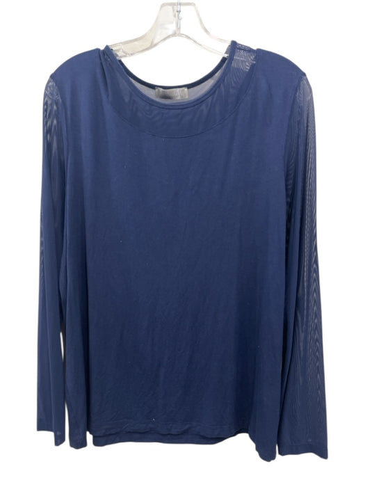 Anatomie Size XL Navy Blue Viscose Blend Mesh Panel Sheer Long Sleeve Top Navy Blue / XL