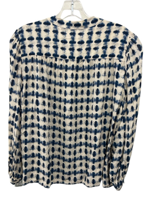 Gerard Darel Size 42 Cream Beige & Blue Viscose Tie Dye 3/4 Balloon Sleeve Top Cream Beige & Blue / 42