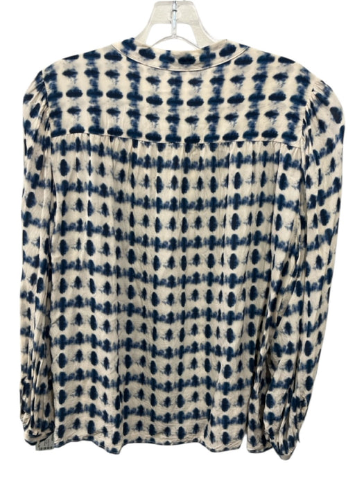 Gerard Darel Size 42 Cream Beige & Blue Viscose Tie Dye 3/4 Balloon Sleeve Top Cream Beige & Blue / 42