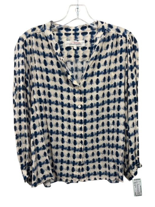 Gerard Darel Size 42 Cream Beige & Blue Viscose Tie Dye 3/4 Balloon Sleeve Top Cream Beige & Blue / 42
