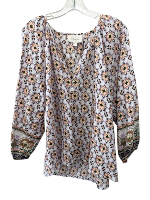 Cleobella Size L White, Orange & Purple Cotton Abstract Floral Button Front Top White, Orange & Purple / L