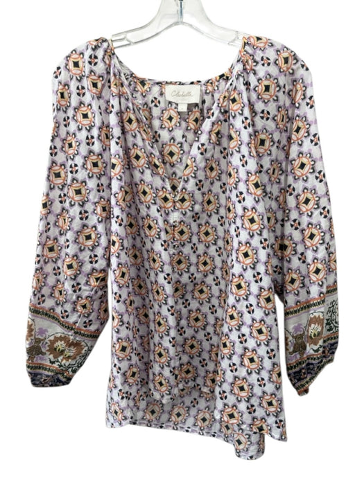 Cleobella Size L White, Orange & Purple Cotton Abstract Floral Button Front Top White, Orange & Purple / L