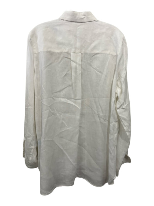 J. McLaughlin Size XL White Linen Long Sleeve Button Up Collared Shirt Top White / XL