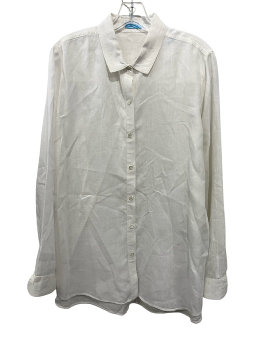 J. McLaughlin Size XL White Linen Long Sleeve Button Up Collared Shirt Top White / XL