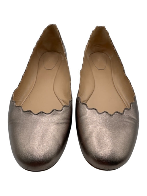 Chloe Shoe Size 40.5 Bronze Leather Upper Metallic Scalloped Edge Pump Flats Bronze / 40.5