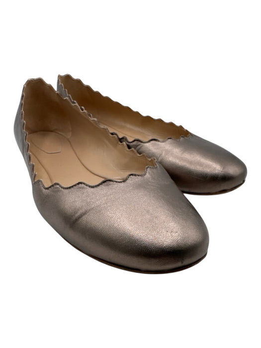 Chloe Shoe Size 40.5 Bronze Leather Upper Metallic Scalloped Edge Pump Flats Bronze / 40.5