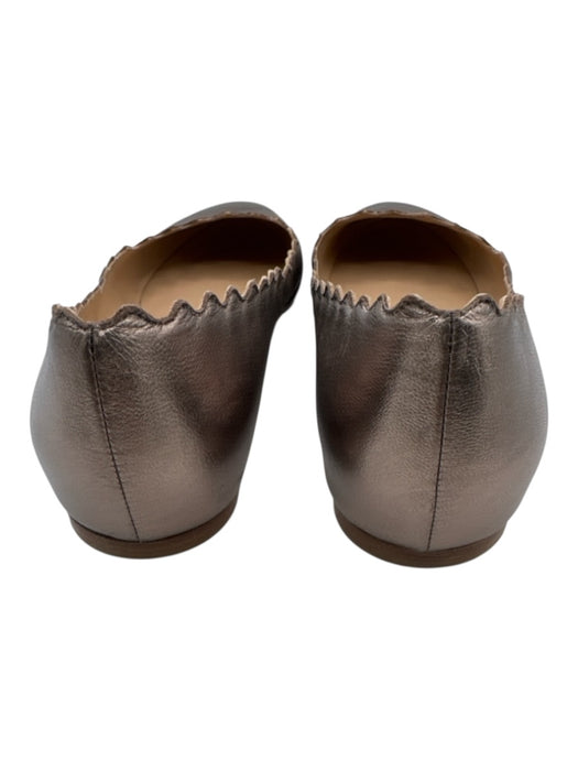 Chloe Shoe Size 40.5 Bronze Leather Upper Metallic Scalloped Edge Pump Flats Bronze / 40.5