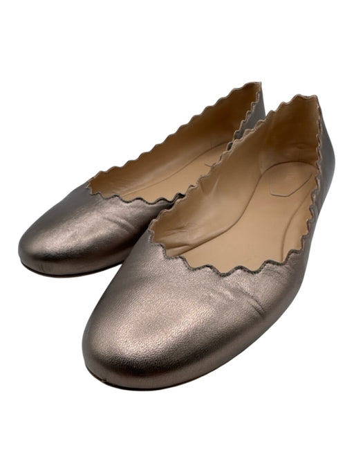 Chloe Shoe Size 40.5 Bronze Leather Upper Metallic Scalloped Edge Pump Flats Bronze / 40.5