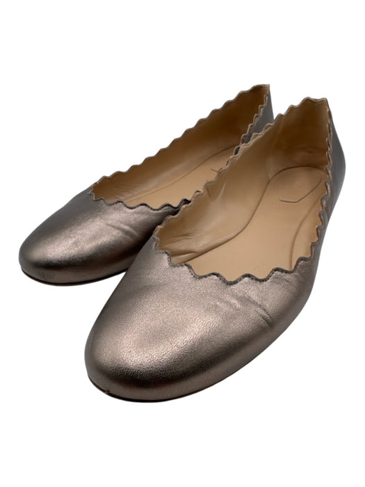 Chloe Shoe Size 40.5 Bronze Leather Upper Metallic Scalloped Edge Pump Flats Bronze / 40.5