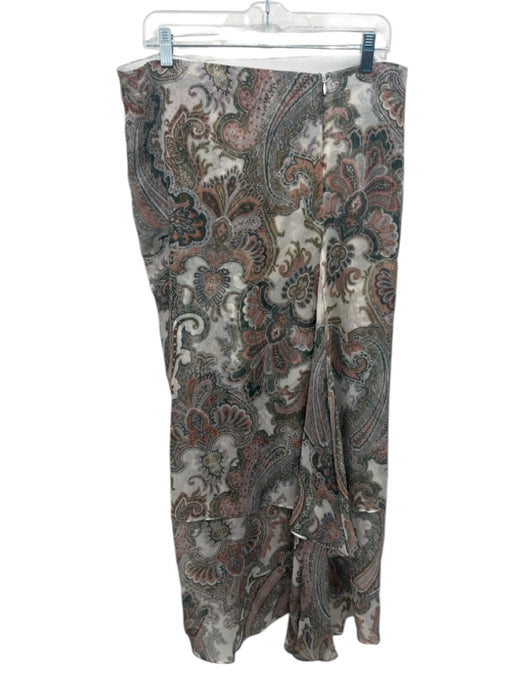Veronica Beard Size 14 Pink, Green, Multi Silk Ruched Front Paisley Print Skirt Pink, Green, Multi / 14
