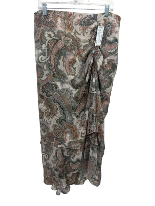 Veronica Beard Size 14 Pink, Green, Multi Silk Ruched Front Paisley Print Skirt Pink, Green, Multi / 14