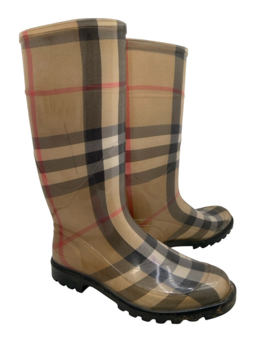 Burberry Shoe Size 40 Beige, Black, Red Rubber Knee High Nova Check Rain Boots Beige, Black, Red / 40