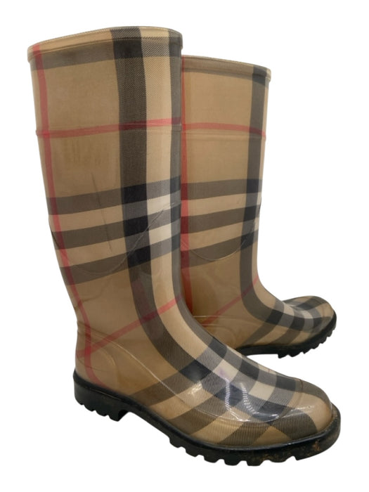 Burberry Shoe Size 40 Beige, Black, Red Rubber Knee High Nova Check Rain Boots Beige, Black, Red / 40