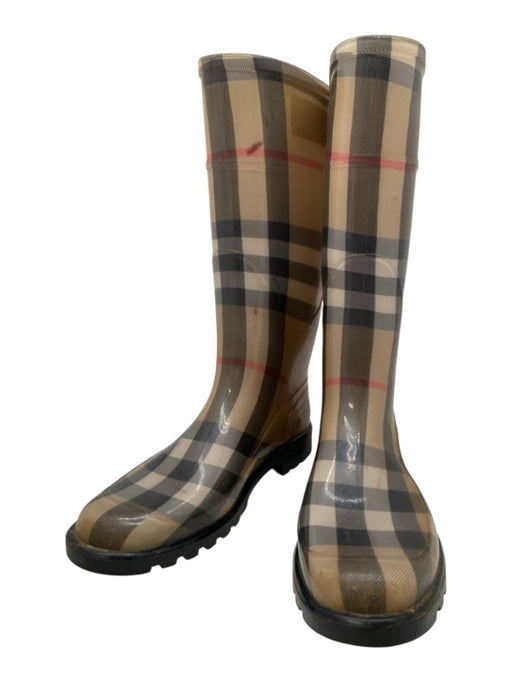Burberry Shoe Size 40 Beige, Black, Red Rubber Knee High Nova Check Rain Boots Beige, Black, Red / 40
