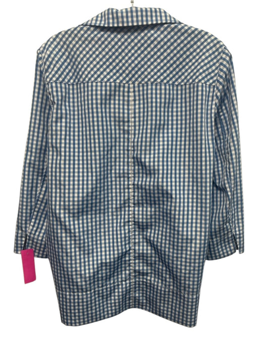 Tuckernuck Size L Blue & White Polyester Long Sleeve Gingham Split V neck Top Blue & White / L