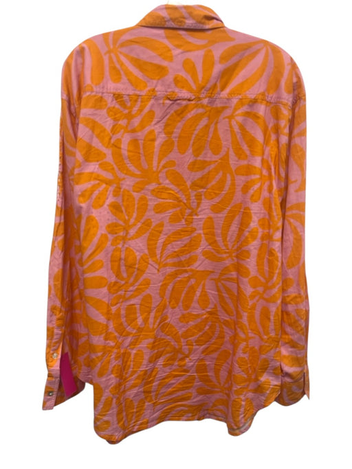 Solid & Striped Size L Orange & Pink Cotton Long Sleeve Leaf Print Blouse Top Orange & Pink / L