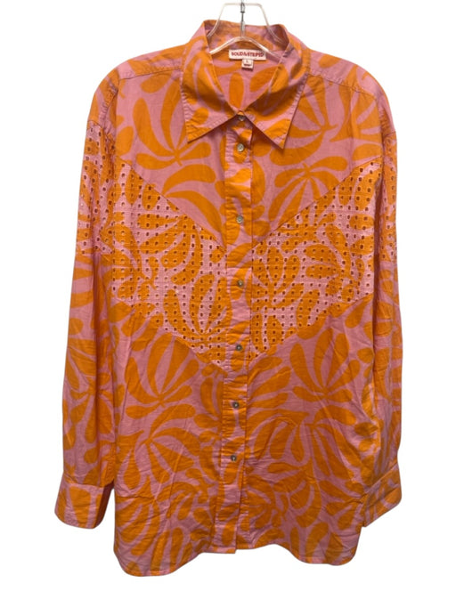 Solid & Striped Size L Orange & Pink Cotton Long Sleeve Leaf Print Blouse Top Orange & Pink / L