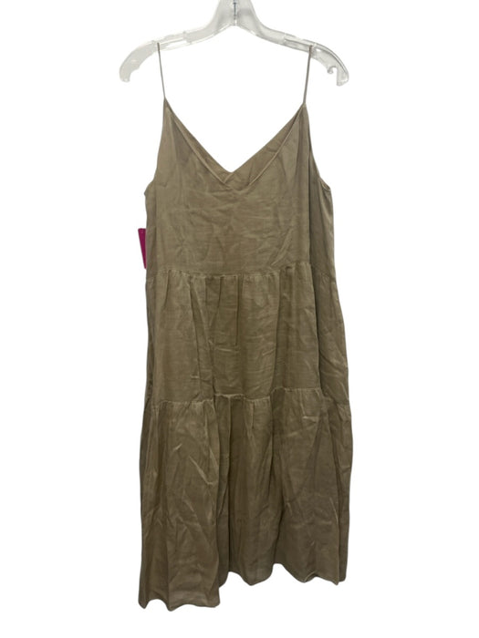 Lafayette 148 Size M Beige Ramie & Tencel Sleeveless V Neck Tiered Midi Dress Beige / M